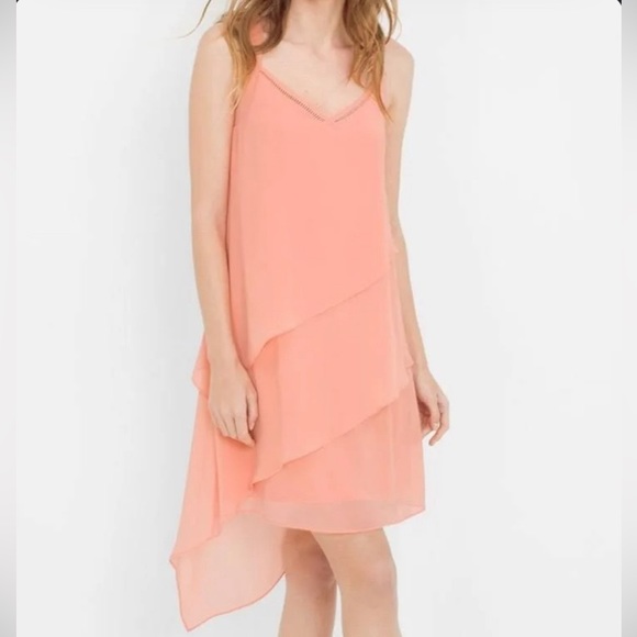 White House Black Market Dresses & Skirts - White House Black Market Asymmetric Tiered Romantic Dress in Peach Pink, Size 8